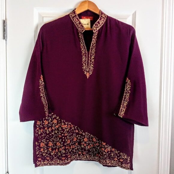 Saachi Purple Metallic Embroidered Kurti NWT - Picture 1 of 6